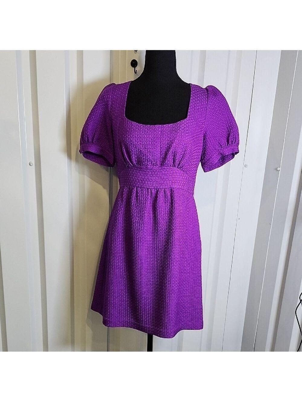 Tibi Vibrant Purple Silk Wool Textured Mini Party Dress Size 6 Open Back